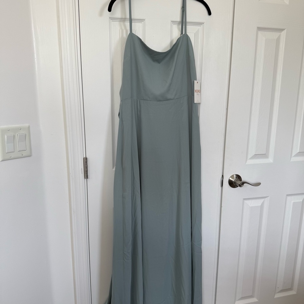 Show Me Your Mumu Lauren Tie Back Sage Green Chiffon Gown Maxi Dress XL NEW - Picture 3 of 14